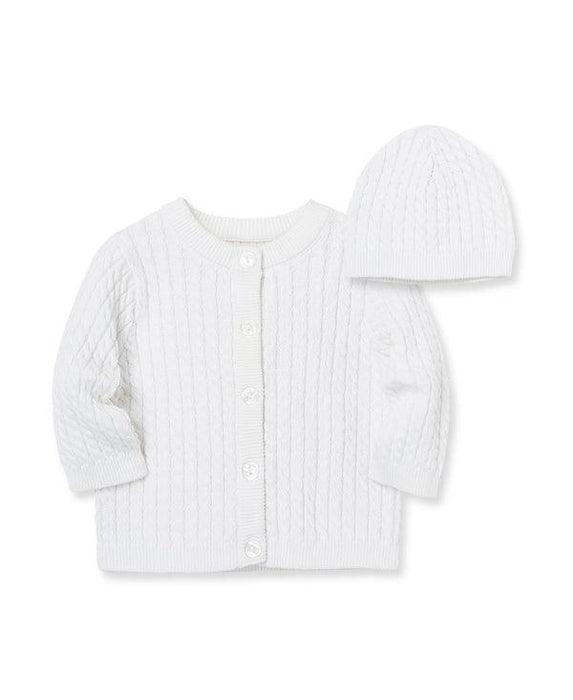 Little Me - Little Me White Cable Sweater and Hat
