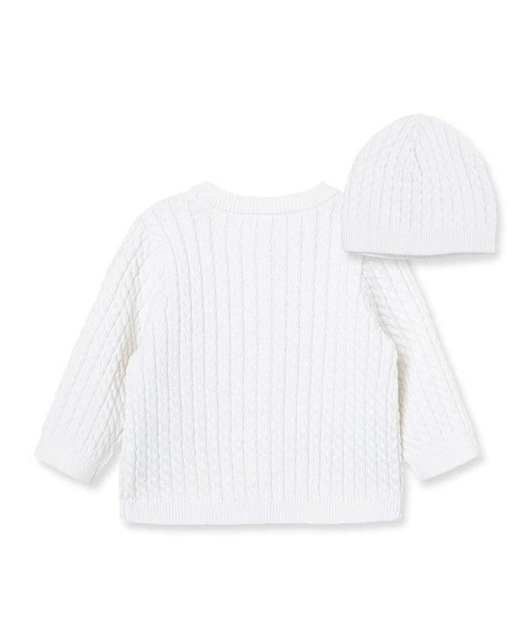 Little Me - Little Me White Cable Sweater and Hat
