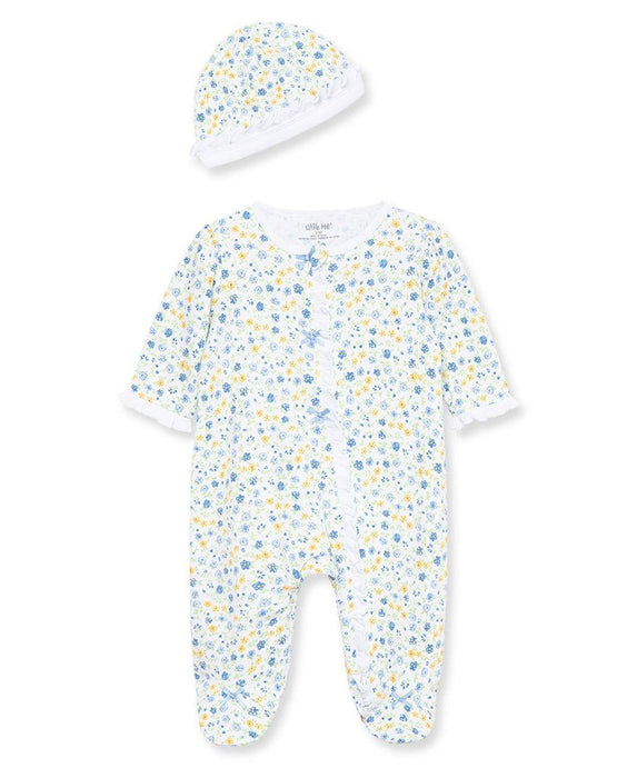 Little Me - Little Me - Zip Footed One-Piece and Hat - Dainty Blossoms