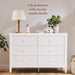 Little Seeds Aster dresser with six drawers, circular wooden knobs, styled in a modern nursery setting.