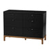Little Seeds Laurel 6-drawer dresser in black with wood legs, shown on a white background.