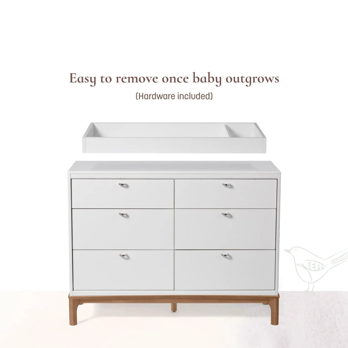 Little Seeds Laurel dresser topper shown above a white six-drawer dresser on a white background.