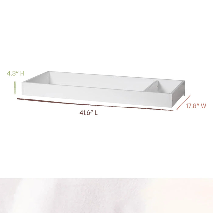 Little Seeds Laurel dresser topper in white shown isolated on a white background with measurements displayed.