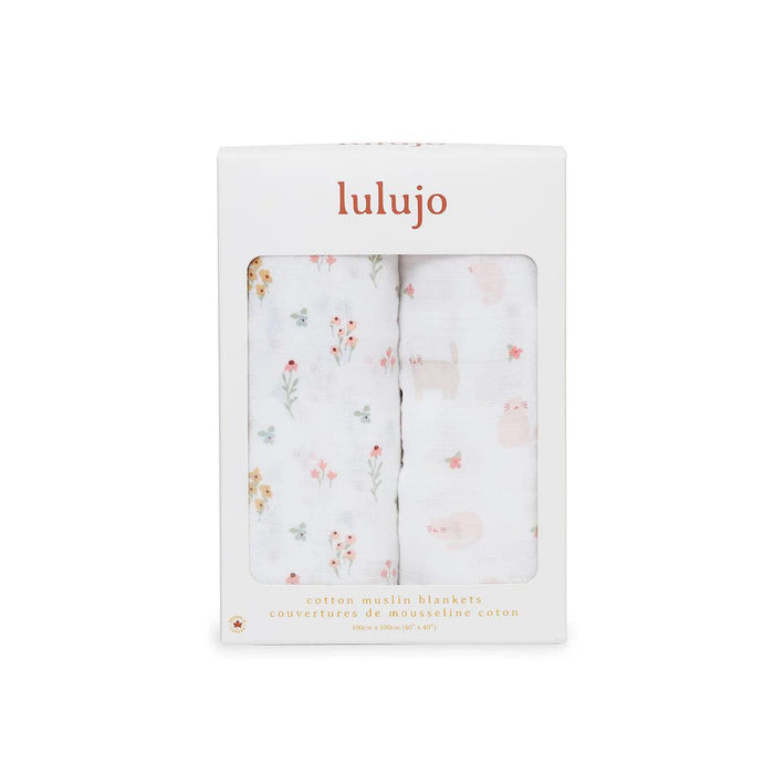 Lulujo® - Lulujo Bamboo Coton Muslin Swaddle - Kitty & Flower