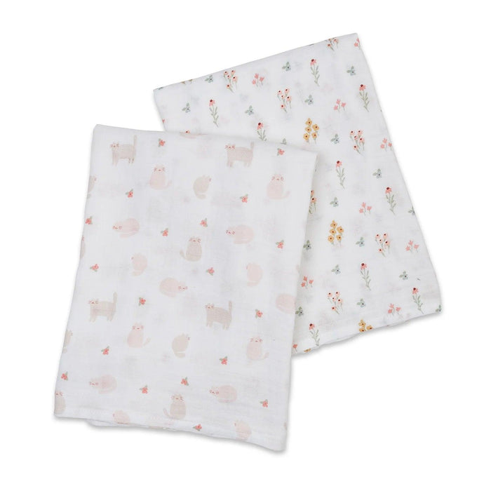 Lulujo® - Lulujo Bamboo Coton Muslin Swaddle - Kitty & Flower