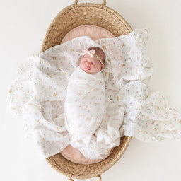 Lulujo® - Lulujo Bamboo Coton Muslin Swaddle - Kitty & Flower