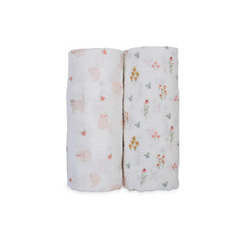 Lulujo® - Lulujo Bamboo Coton Muslin Swaddle - Kitty & Flower
