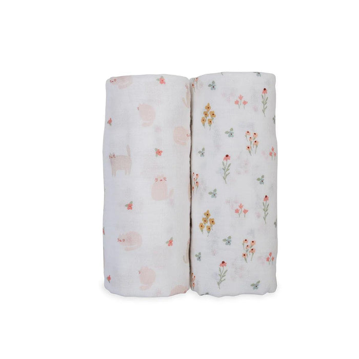 Lulujo® - Lulujo Bamboo Coton Muslin Swaddle - Kitty & Flower