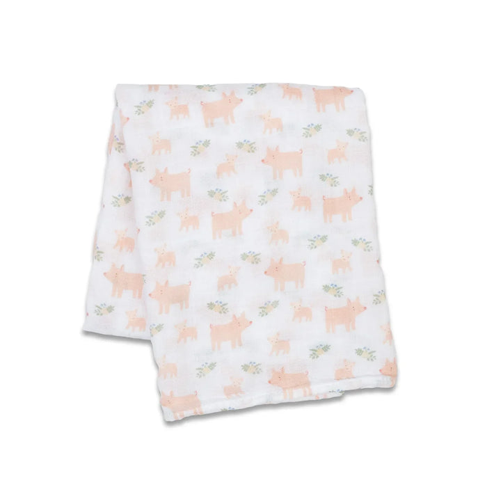 Lulujo® - Lulujo Cotton Muslin Swaddle Blanket - Piggies - 1 Blanket