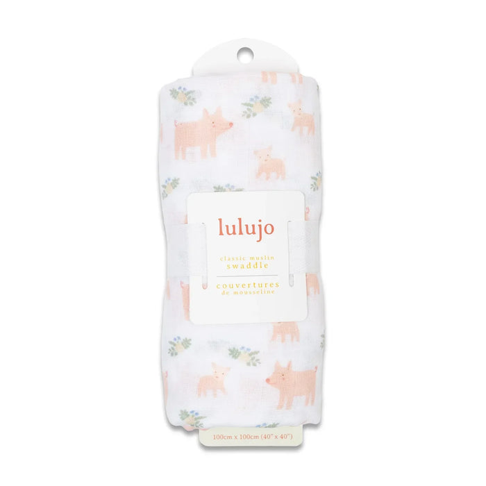 Lulujo® - Lulujo Cotton Muslin Swaddle Blanket - Piggies - 1 Blanket