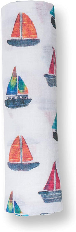 Lulujo® - Lulujo Cotton Muslin Swaddle Blanket Sailboats