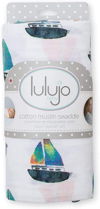 Lulujo® - Lulujo Cotton Muslin Swaddle Blanket Sailboats