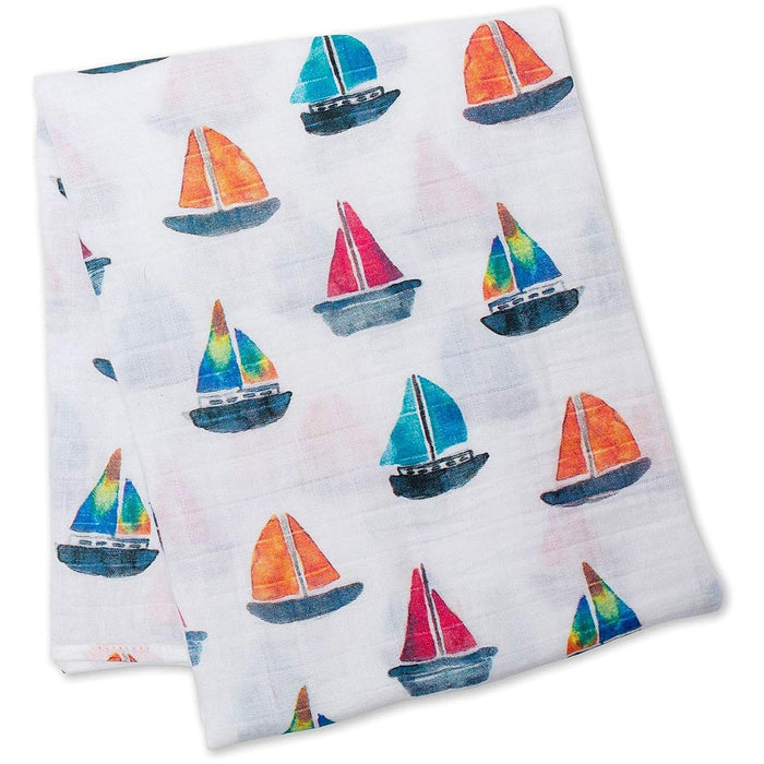 Lulujo® - Lulujo Cotton Muslin Swaddle Blanket Sailboats