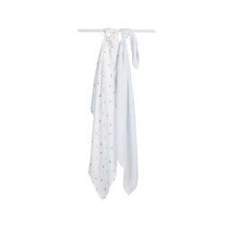 Lulujo® - Lulujo Cotton Muslin Swaddle Blankets - 2 pack - Bees + Blue Dots