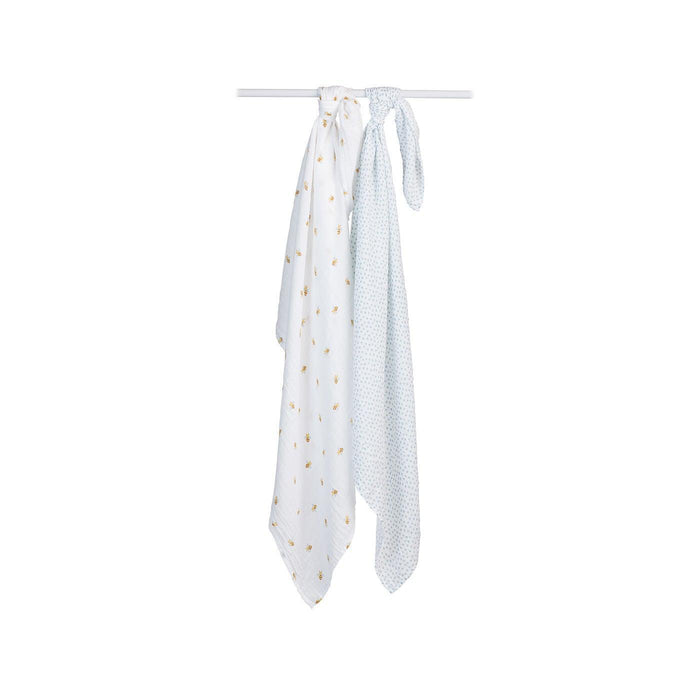 Lulujo® - Lulujo Cotton Muslin Swaddle Blankets - 2 pack - Bees + Blue Dots