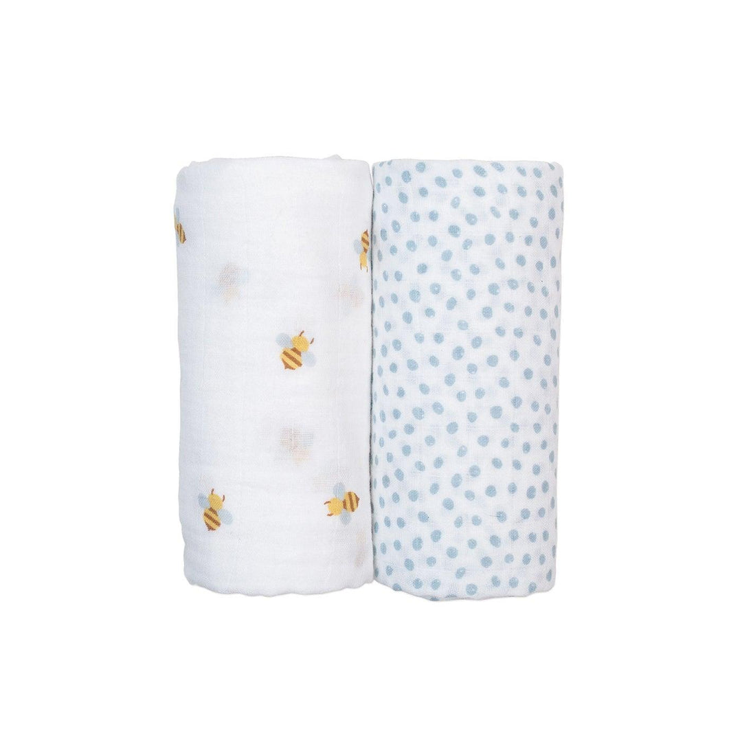 Lulujo® - Lulujo Cotton Muslin Swaddle Blankets - 2 pack - Bees + Blue Dots