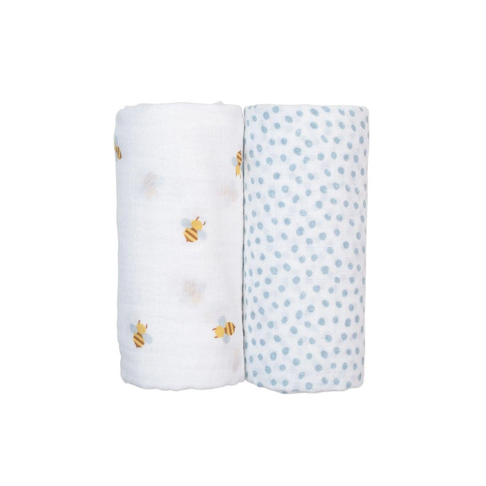 Lulujo® - Lulujo Cotton Muslin Swaddle Blankets - 2 pack - Bees + Blue Dots