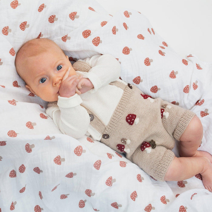 Lulujo® - Lulujo Swaddle Blanket Muslin Cotton LG Mushroom