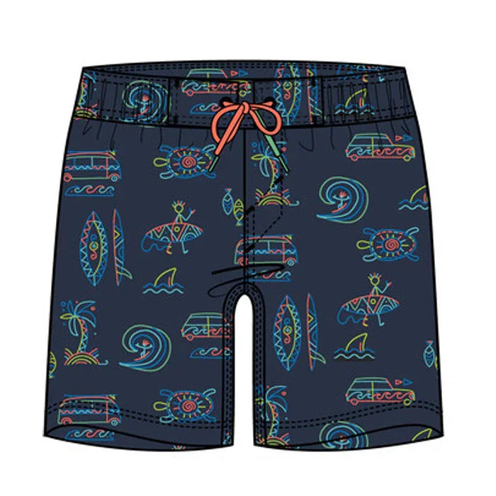 M.I.D. - Boys’ Printed Swim Trunks – Surf Design, Nylon/Elastane, 3 to 7 Years