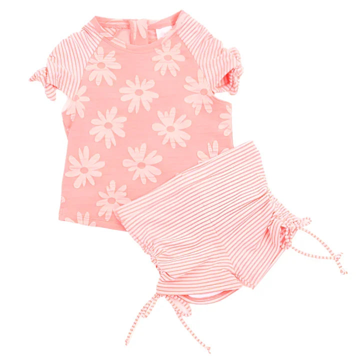M.I.D. - M.I.D. 2-Piece Baby Girl Rashguard Set – Floral Seersucker (Top + Shorts) (3-7 yrs)
