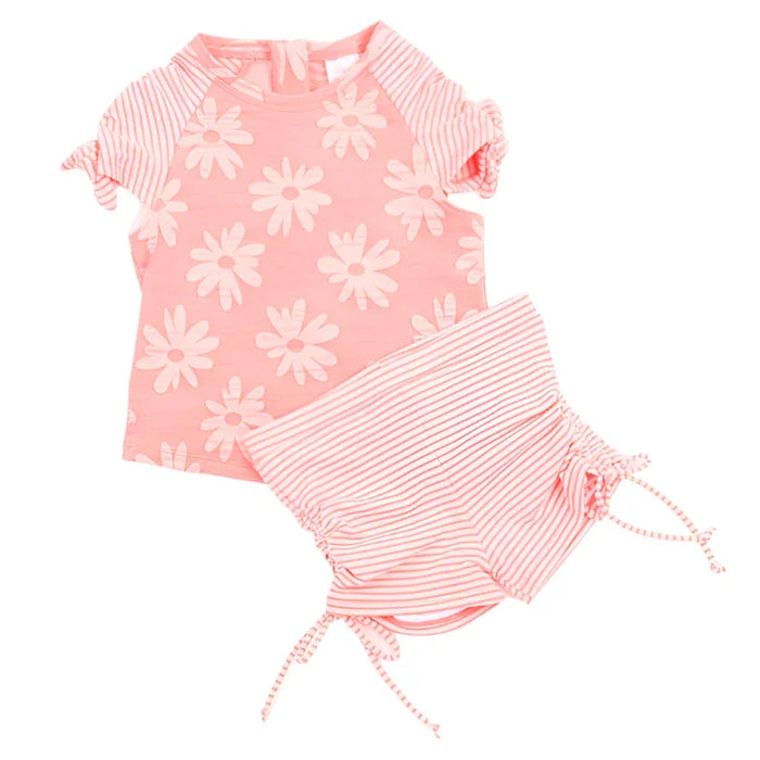 M.I.D. - M.I.D. 2-Piece Baby Girl Rashguard Set – Floral Seersucker (Top + Shorts) (3-7 yrs)