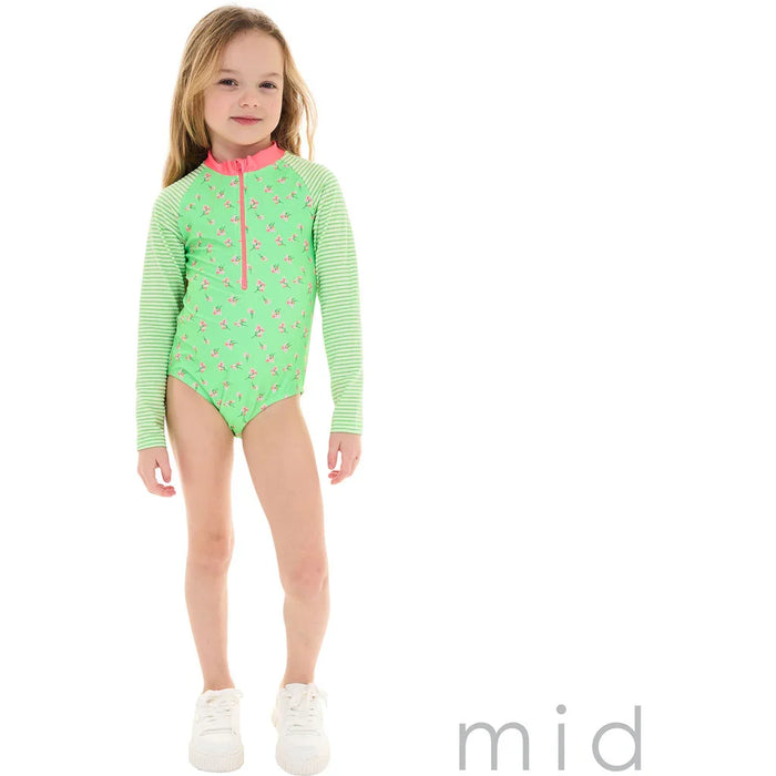 M.I.D. - M.I.D. Girls’ Long-Sleeve Swimsuit – Seersucker, Sizes 3 to 7 Years