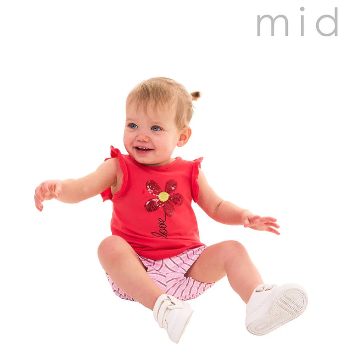 M.I.D. - M.I.D. Sea Breeze Baby Girls’ 2-Piece Set – Ruffle Sleeve Top & Striped Shorts