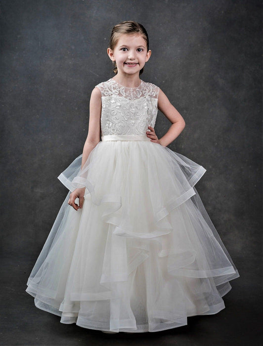 Macis Design Illusion Lace & Tiered Tulle Communion Dress Goldtex Macis Design Illusion Lace & Tiered Tulle Communion Dress Goldtex