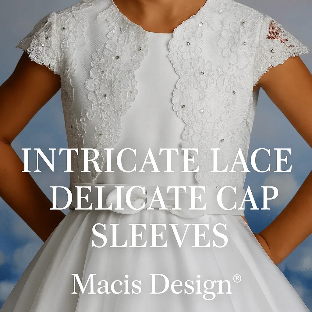 Macis Design® - Macis Design Sheer Lace Sleeve Kids Dress - 124408X