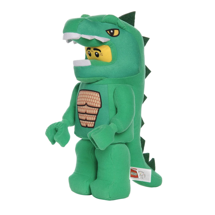 LEGO plush Lizardman toy in green costume standing upright against white background.