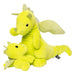 Brightfuls Plush Dragon toy in bright green, sitting and lying together on a white background.