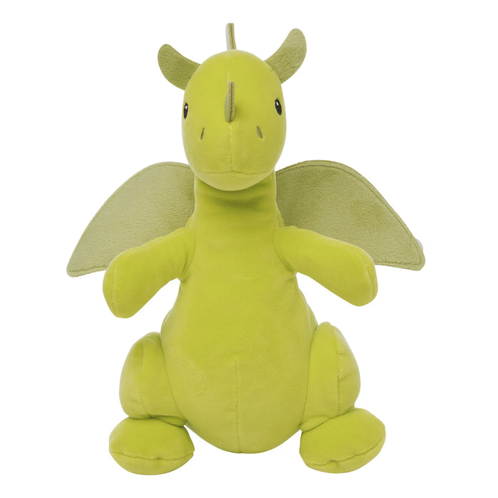 Manhattan Toy Brightfuls plush dragon toy in green color shown sitting upright on a white background.