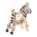 Manhattan Toy Safari Zebra wooden activity toy with colorful beads and animal prints on a white background.