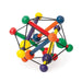 Manhattan Toy Skwish wooden rattle teether with colorful rods and beads on a white background.