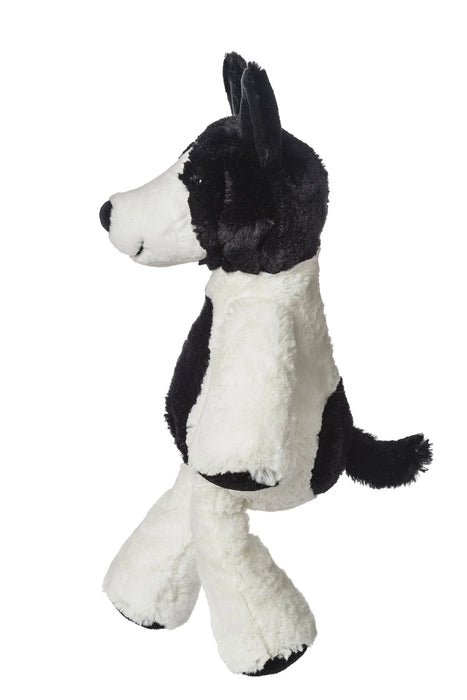 Mary Meyer Marchmello Zoo plush toy, black and white dog, side view on white background.