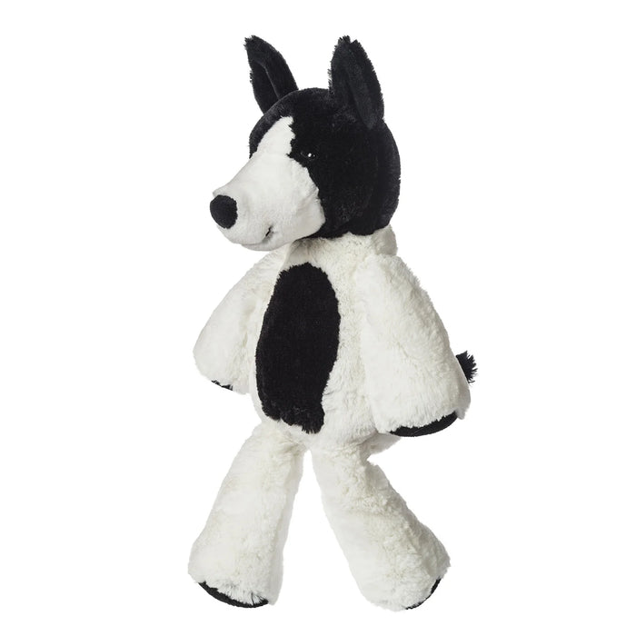 Mary Meyer Marchmello Zoo plush toy black and white dog standing upright on a plain background.