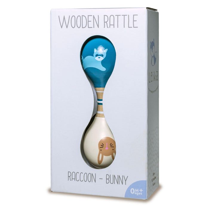 Mary Meyer® - Mary Meyer Leika - Wooden Rattle - Raccoon & Bunny