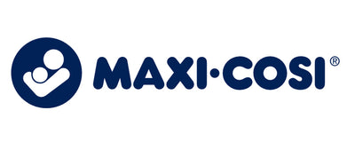 Maxi-Cosi logo with blue icon of adult holding child and bold text, baby and kids products