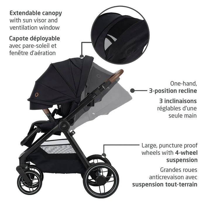 Maxi-Cosi Oxford Stroller & Mico Luxe+ Travel System – Essential Black