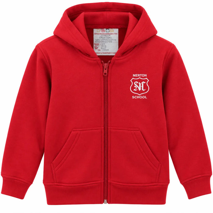 Johnson Creations® Merton Elementary School Unisex Red Zipper Hoodie, Kids & Adult Sizes