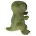 Mery Meyer Smootheez Plush T-Rex soft green dinosaur toy with blue spots on white background.