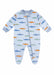 Baby boy romper with colorful alligator print, displayed flat on a white background.