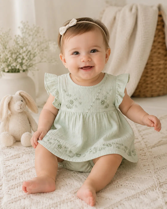 M.I.D® Baby Girl Dress 2 Piece Set Green | 3m to 24m