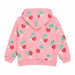 Mid Cherry Blossom Hoodie pink children’s hoodie with smiling cherry print shown from the back.