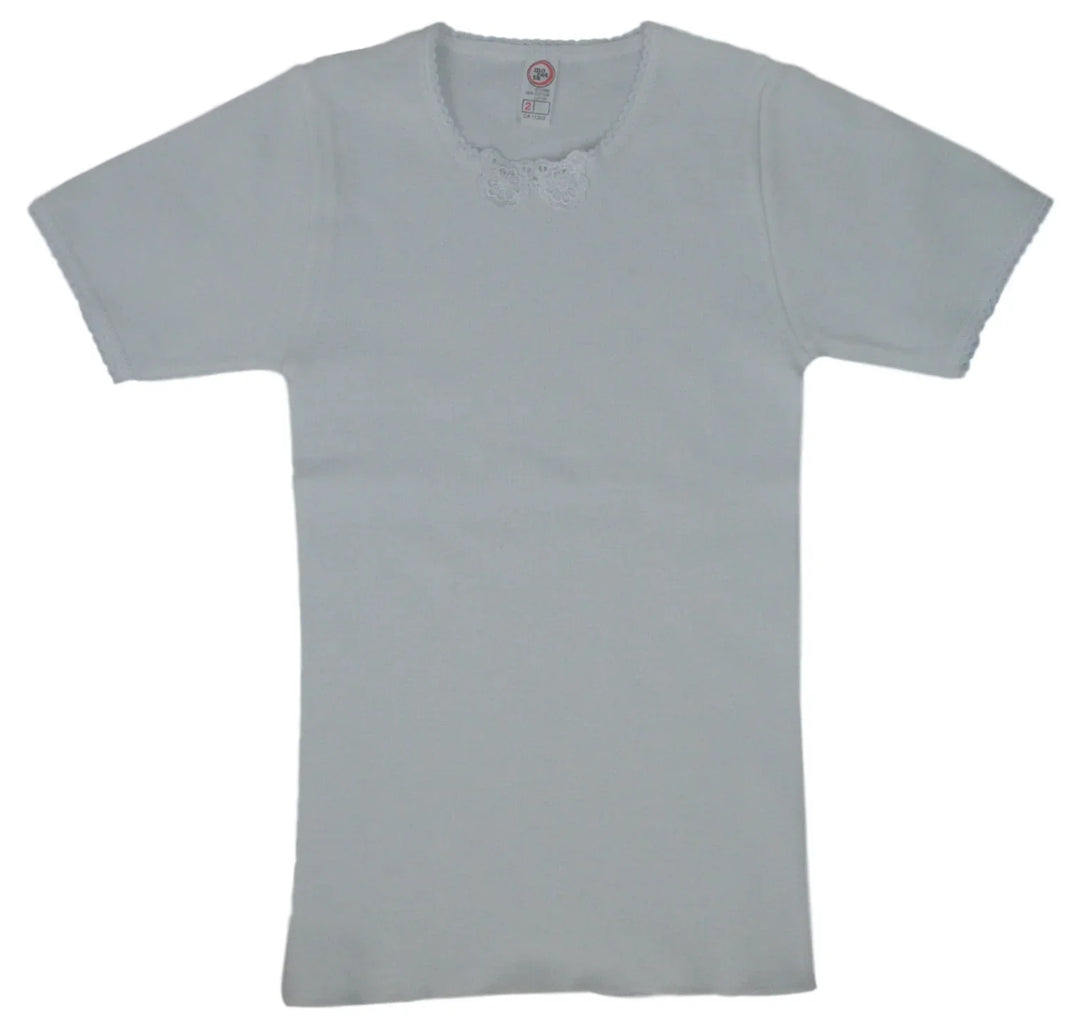 Moretta Kids® - Moretta Kids - Girls’ Rib-Knit Short Sleeve Undershirt with Lace Trim – Made in Italy (2–8 Years)
