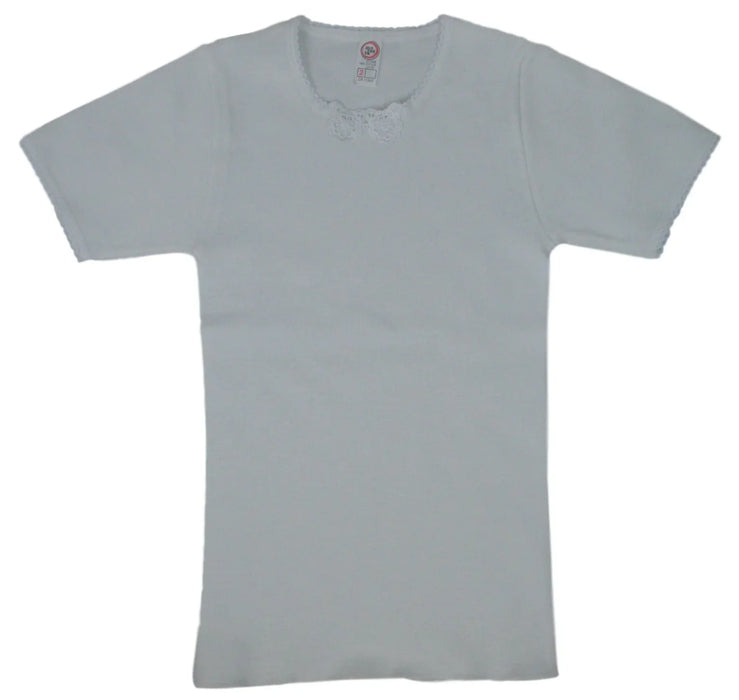 Moretta Kids® - Moretta Kids - Girls’ Rib-Knit Short Sleeve Undershirt with Lace Trim – Made in Italy (2–8 Years)