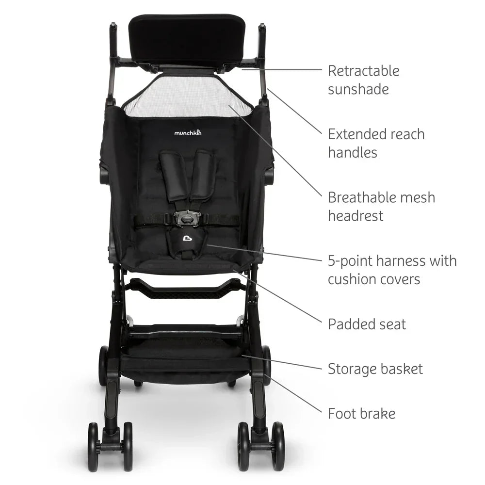 Munchkin® - Sparrow™ Ultra Compact Stroller – Black | Lightweight and Travel-Ready