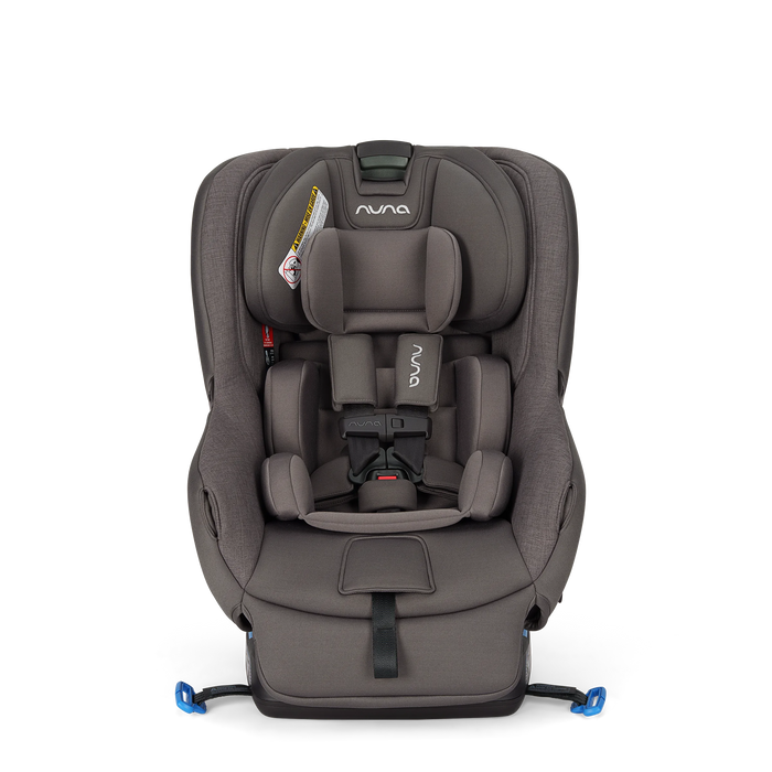 Nuna Rava convertible car seat in grey shown upright against a plain background.