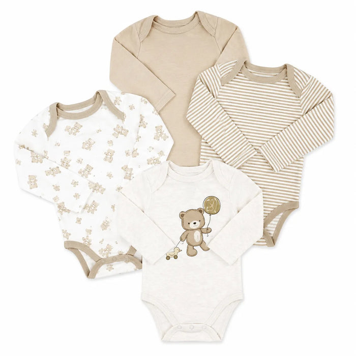 Naturelle 4 Pack long Sleeve Bodysuit Beige | NB to 12m
