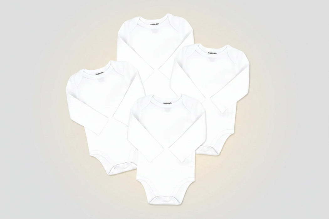 Lot de 4 Bodys manches longues Naturelle Blanc | Prématuré à 12 mois